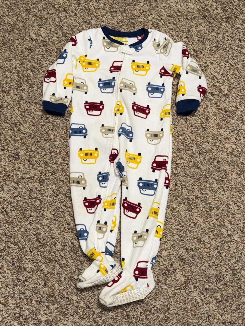 Boys toddler 2T pajamas White Kids Car-Print Footed One-Piece